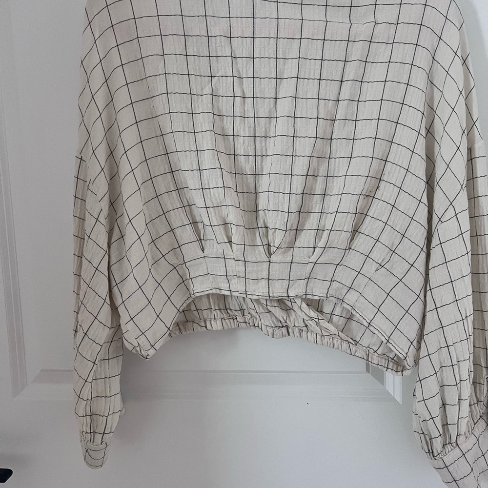 Zara Plaid Cropped Wrap Collar Top Size Large - Picture 8 of 14